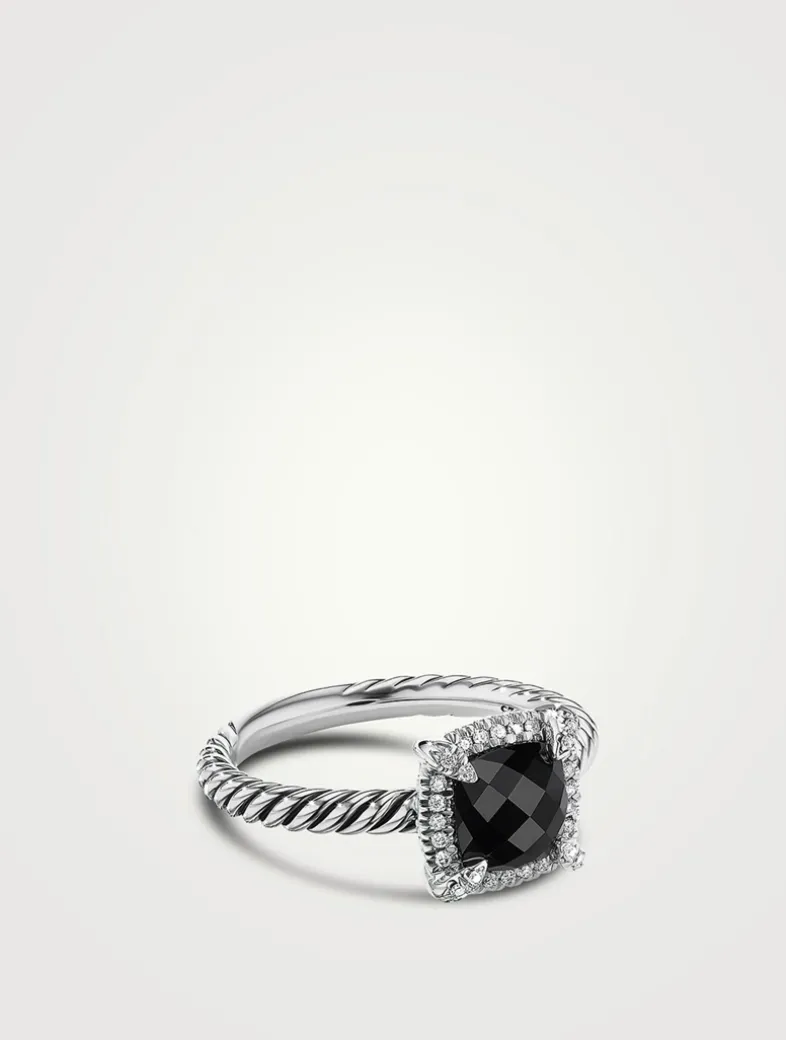 Petite Chatelaine® Pavé Bezel Ring In Sterling Silver With Black Onyx And Diamonds