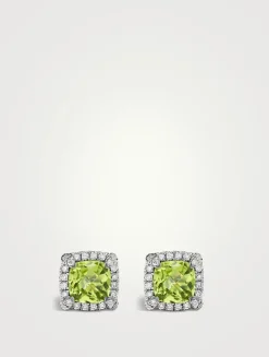 Petite Chatelaine® Pavé Bezel Stud Earrings In Sterling Silver With Peridot And Diamonds, 5mm