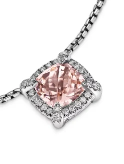 Petite Chatelaine® Pavé Bezel Pendant Necklace In Sterling Silver With Peridot And Diamonds, 7mm