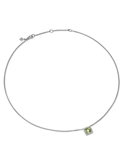 Petite Chatelaine® Pavé Bezel Pendant Necklace In Sterling Silver With Peridot And Diamonds, 7mm