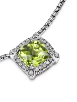 Petite Chatelaine® Pavé Bezel Pendant Necklace In Sterling Silver With Peridot And Diamonds, 7mm