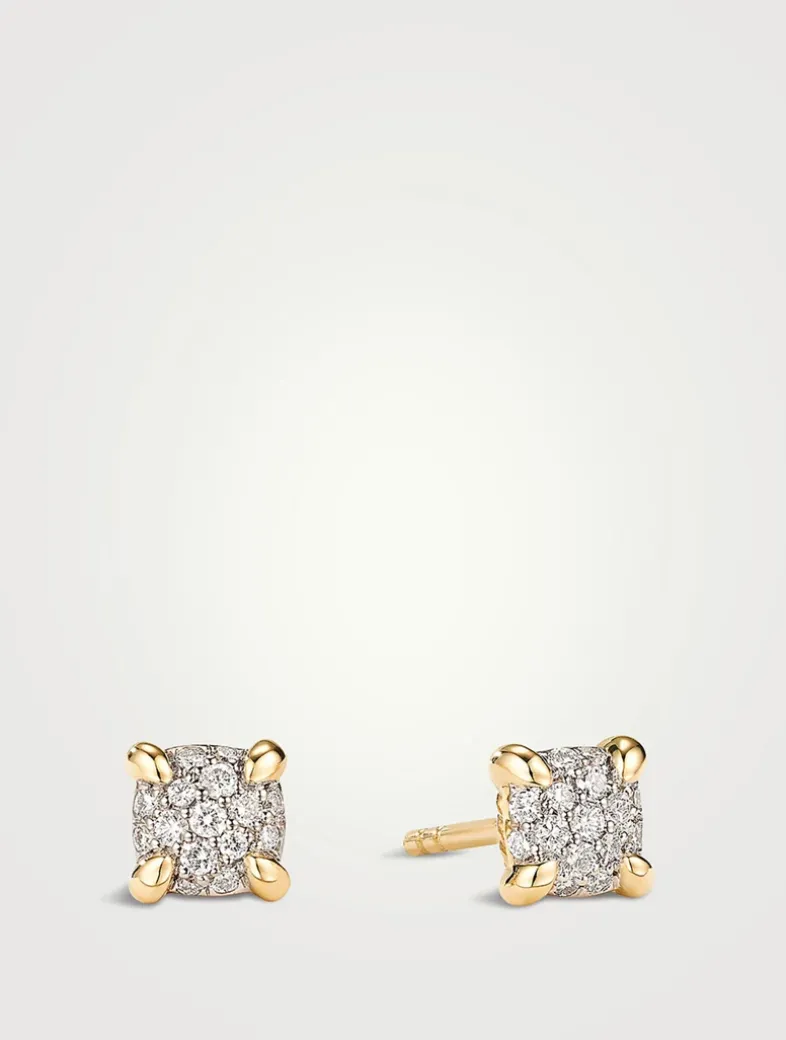 Petite Chatelaine® Stud Earrings In 18k Yellow Gold With Pavé Diamonds