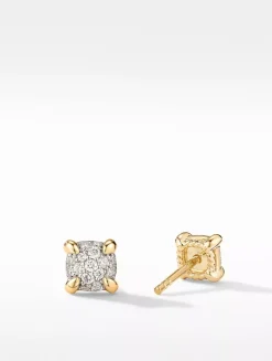 Petite Chatelaine® Stud Earrings In 18k Yellow Gold With Pavé Diamonds