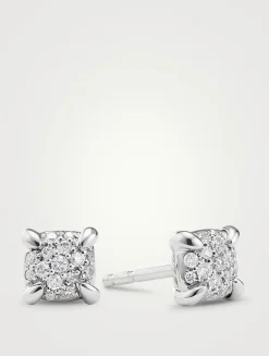 Petite Chatelaine® Stud Earrings In 18k White Gold With Pavé Diamonds