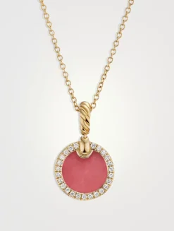 Petite Dy Elements Pendant Necklace In 18k Yellow Gold With Rhodonite And Diamonds, 17.8mm