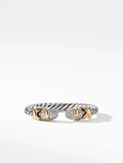 Petite Helena Open Ring In Sterling Silver With 18k Yellow Gold And Pavé Diamonds