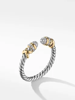 Petite Helena Open Ring In Sterling Silver With 18k Yellow Gold And Pavé Diamonds