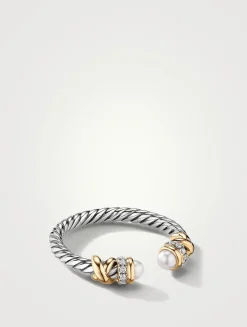 Petite Helena Ring In Sterling Silver With Pearls, 18k Yellow Gold And Pavé Diamonds