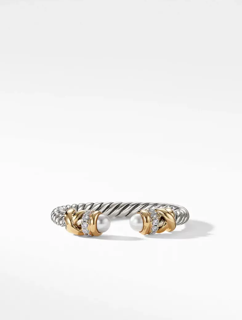 Petite Helena Ring In Sterling Silver With Pearls, 18k Yellow Gold And Pavé Diamonds