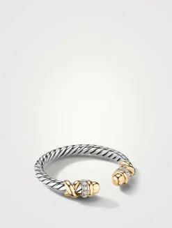 Petite Helena Ring In Sterling Silver With 18k Yellow Gold Domes And Pavé Diamonds