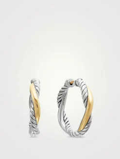 Petite Infinity Hoop Earrings In Sterling Silver With 14k Yellow Gold, 17.3mm