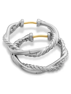 Petite Infinity Hoop Earrings In Sterling Silver With Diamonds, 17.3mm