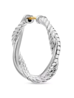 Petite Infinity Hoop Earrings In Sterling Silver With Diamonds, 17.3mm