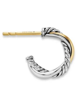 Petite Infinity Huggie Hoop Earrings In Sterling Silver With 14k Yellow Gold, 3mm