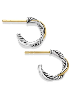 Petite Infinity Huggie Hoop Earrings In Sterling Silver With 14k Yellow Gold, 3mm