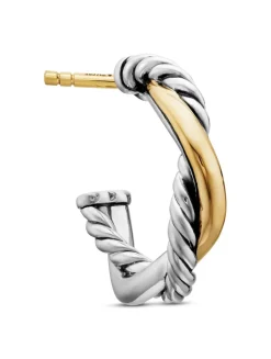 Petite Infinity Huggie Hoop Earrings In Sterling Silver With 14k Yellow Gold, 3mm