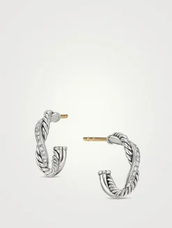Petite Infinity Huggie Hoop Earrings In Sterling Silver With Pavé Diamonds