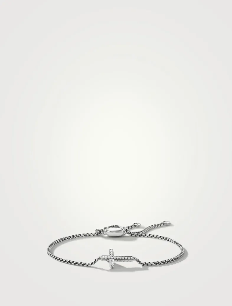 Petite Pavé Cross Chain Bracelet In Sterling Silver With Diamonds