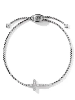 Petite Pavé Cross Chain Bracelet In Sterling Silver With Diamonds