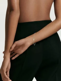 Petite Pavé Cross Chain Bracelet In Sterling Silver With Diamonds