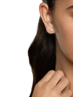 Petite Pavé Flute Stud Earrings In 18k Yellow Gold With Diamonds, 10.6mm