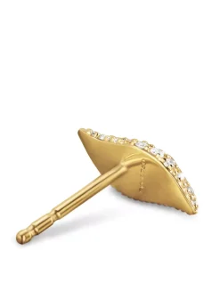 Petite Pavé Flute Stud Earrings In 18k Yellow Gold With Diamonds, 10.6mm