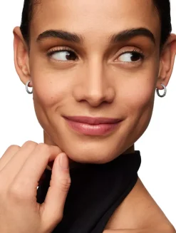 Petite Pavé Huggie Hoop Earrings In Sterling Silver With Diamonds, 14mm