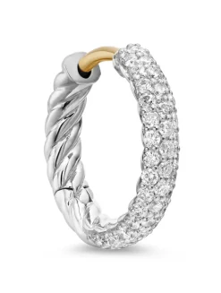 Petite Pavé Huggie Hoop Earrings In Sterling Silver With Diamonds, 14mm