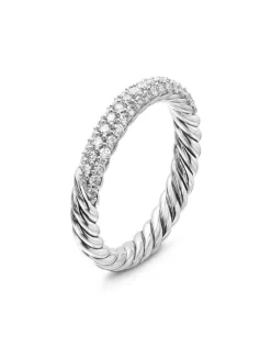 Petite Pavé Stack Ring In Sterling Silver With Diamonds