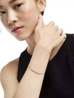 Petite Pavé Station Chain Bracelet In 18k Yellow Gold With Diamonds, 1mm