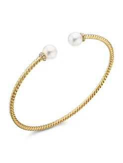 Petite Solari Pearl Bracelet In 18k Yellow Gold With Pavé Diamonds