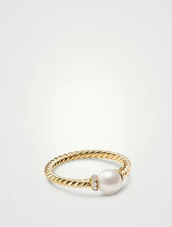Petite Solari Station Ring In 18k Yellow Gold With Pearl And Pavé Diamonds