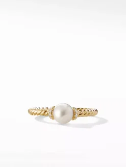Petite Solari Station Ring In 18k Yellow Gold With Pearl And Pavé Diamonds