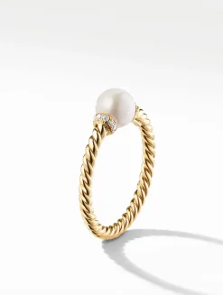 Petite Solari Station Ring In 18k Yellow Gold With Pearl And Pavé Diamonds