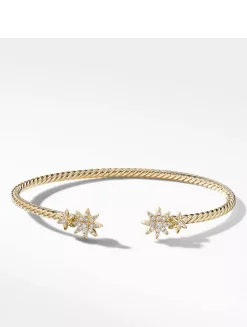 Petite Starburst Cable Bracelet In 18k Yellow Gold With Pavé Diamonds