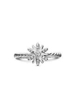 Petite Starburst Ring In Sterling Silver With Pavé Diamonds