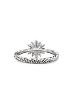 Petite Starburst Ring In Sterling Silver With Pavé Diamonds