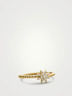 Petite Starburst Station Ring In 18k Yellow Gold With Diamonds, 7.5mm