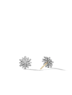Petite Starburst Stud Earrings In Sterling Silver With Pavé Diamonds