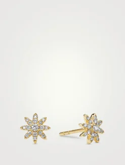 Petite Starburst Stud Earrings In 18k Yellow Gold With Full Pavé Diamonds