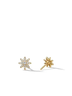 Petite Starburst Stud Earrings In 18k Yellow Gold With Full Pavé Diamonds