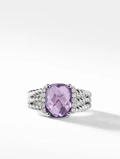 Petite Wheaton® Ring In Sterling Silver With Prasiolite And Pavé Diamonds