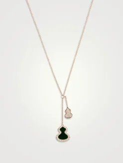 Petite Wulu 18K Rose Gold Necklace With Diamonds And Jade