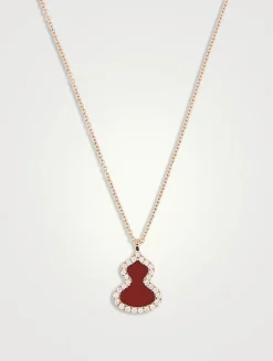 Petite Wulu 18K Rose Gold Red Agate Pendant Necklace With Diamonds