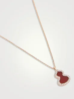 Petite Wulu 18K Rose Gold Red Agate Pendant Necklace With Diamonds