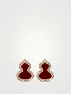 Petite Wulu 18K Rose Gold Red Agate Stud Earrings With Diamonds