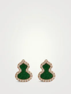 Petite Wulu 18K Rose Gold Stud Earrings With Diamonds And Jade