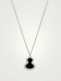Petite Wulu 18K White Gold Necklace With Onyx And Diamonds