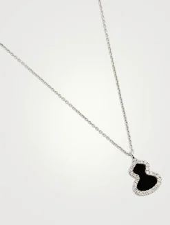 Petite Wulu 18K White Gold Necklace With Onyx And Diamonds