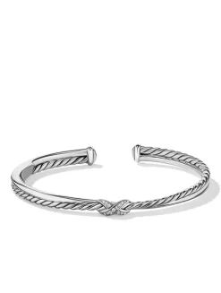 Petite X Center Station Bracelet In Sterling Silver With Pavé Diamonds